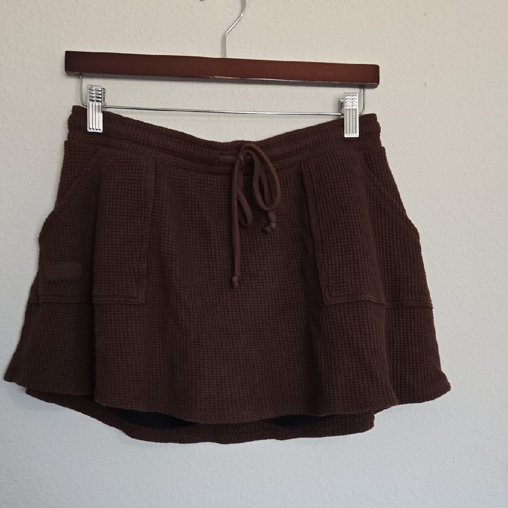 Set Active Brown Waffle Knit Drawstring Skort Siz… - image 1